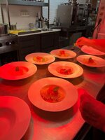 Nudeln mit Sauce auf den Tellern in der Küche 